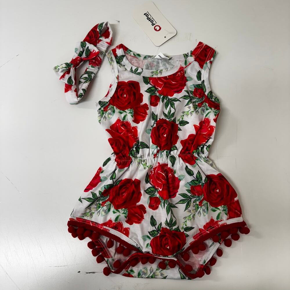 PatPat Baby Girl Rose Floral Dress w/ Matching Headband 12-18M NWT